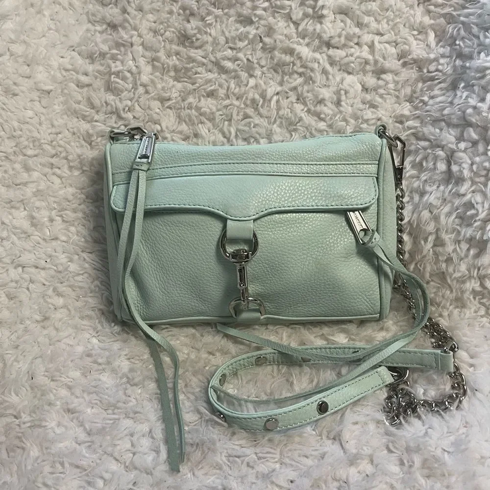Rebecca Minkoff Mini Mac Crossbody Bag Leather mint green Chain Strap Studded - Picture 5 of 16